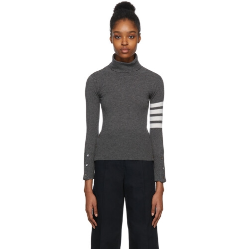 톰브라운 톰 브라운 여성 그레이 캐시미어 클래식 스웨터 터틀넥 221381F099000