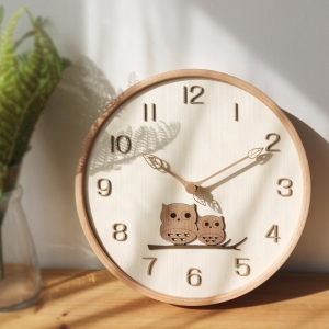 MJK  부엉이 비치우드 무소음 벽시계 혼합색상