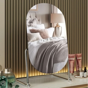 바이에스컴퍼니  메탈 스탠드 노프레임 탁상 거울 미드센추리 라운드 각도조절 화장대 거울 라운드 탁상거울