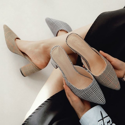 오노마 ONM 체크패턴 펌프스뮬 스틸레토 힐 DS-BB327 S8304341