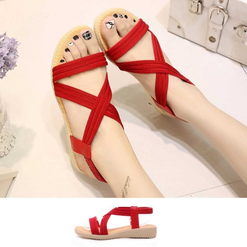 제이큐 굽없는 스트립 신발 여성 샌들 신발 토오픈 슬링백 W37F48E