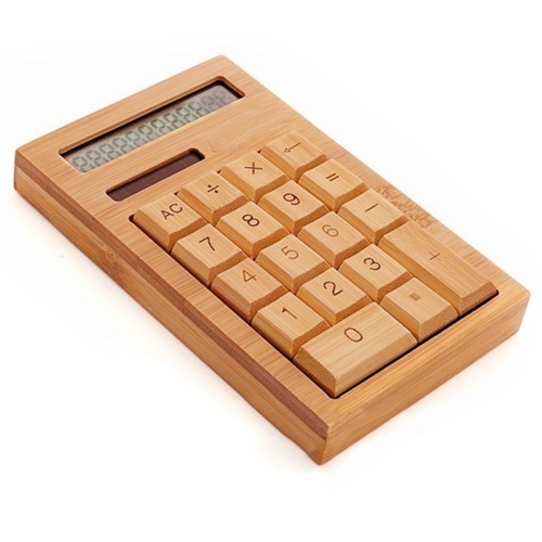 ISA  태양광 12자리 직사각 대나무 원목계산기