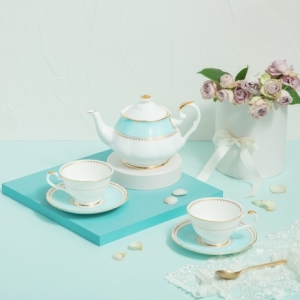 한국도자기 본차이나 로얄애플 블루 티세트6 7 p 티팟세트
