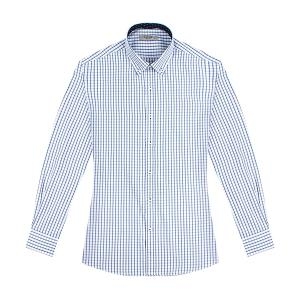 슬림네이비 더블체크 버튼다운 블루 셔츠_SV7111