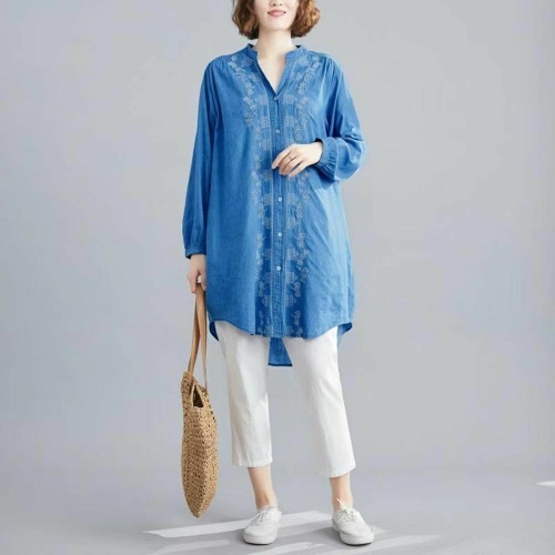 오노마 리체 F61065 V 자수라인 해지 연청남방 데님셔츠 데님남방