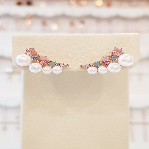 볼라레  세이브존03 40대여자생일선물 화사한 큐빅 진주 귀걸이 spe877