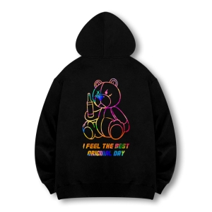 레인보우베어 프린팅 후드 티셔츠 4color 옵션선택 화이트_OIA_0055:4XL
