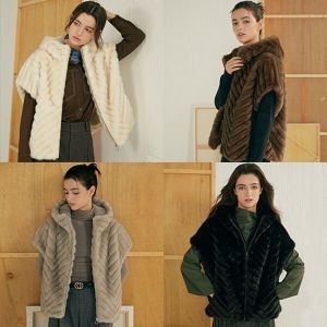 리오벨 여성 Faux 밍크 케이프 반후드 재킷_LV4JP0010