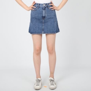 JEEP 게스 여성 가을 청치마 A라인 수지 다크블루 핀턱 미니스커트 YM3D0573 D