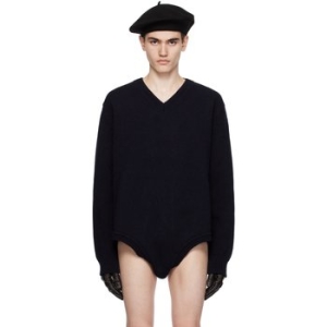 메종마르지엘라 메종 마르지엘라 네이비 브이넥 스웨터 232168M206018