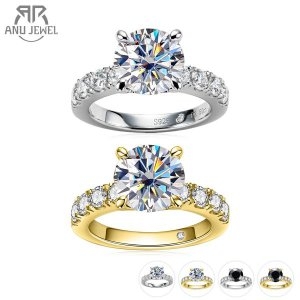 스털링  4.3cttw d color moissanite 다이아몬드 약혼 반지 여성용 925 실버 결혼 반지