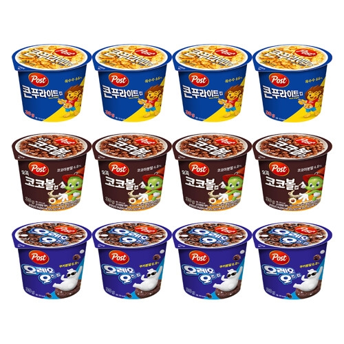 동서식품 포스트 콘푸라이트+오곡코코볼+오레오즈 씨리얼 컵 3종 세트