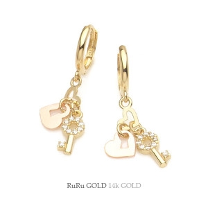 루루골드  14K 하트라인 Key 원 귀걸이 E19-68