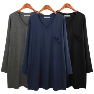 허밍퍼플 여성용 8459-OP 슬림 롱 V넥 빅사이즈 날씬한 예쁜 심플 티셔츠 포켓 주머니 박스티 긴팔티긴소매 여성의류