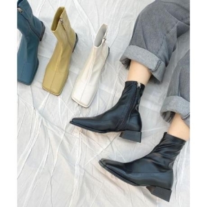 슈썸 RJ-e0027 여성 사각코 발편한 가을 가죽 지퍼부츠