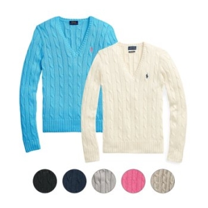 폴로랄프로렌 여성 브이넥 꽈배기 니트 211570011