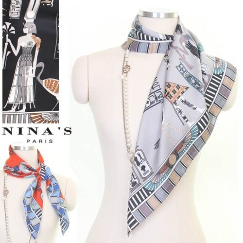 니나스파리 니나파리스 잡화  이집트벽화파라오 실키사각스카프 6SH329