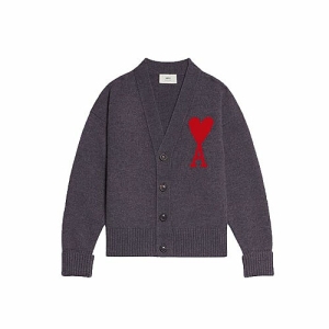 아미 빅 하트 로고 자수 오버사이즈 가디건 그레이_UKC002-018-067