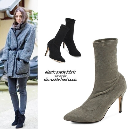 KamiEtMuse 엘라스틱 슬림 스웨이드 힐 부츠 KM18w132 오가게-트렌드한 데일리룩 매일 업뎃