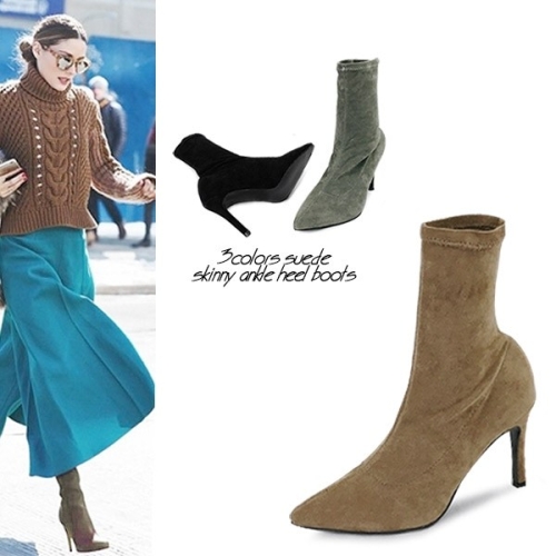 KamiEtMuse 스키니 핏 스웨이드 앵클힐 부츠 KM18w104 오가게-트렌드한 데일리룩 매일 업뎃