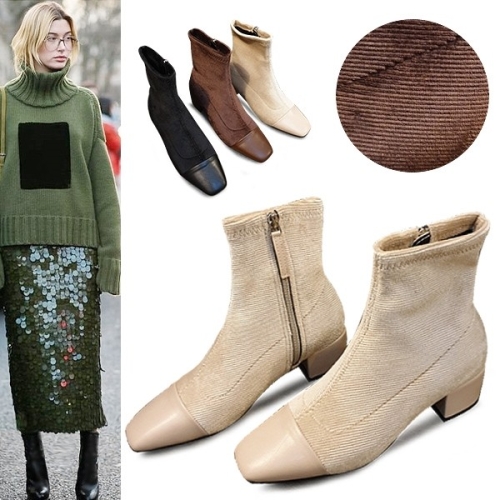 KamiEtMuse 오가게  까미에뮤즈   콤비 슬림 핏 퍼 앵클 부츠 KM19w201 오가게 트렌드한 데일리룩 매일 업뎃