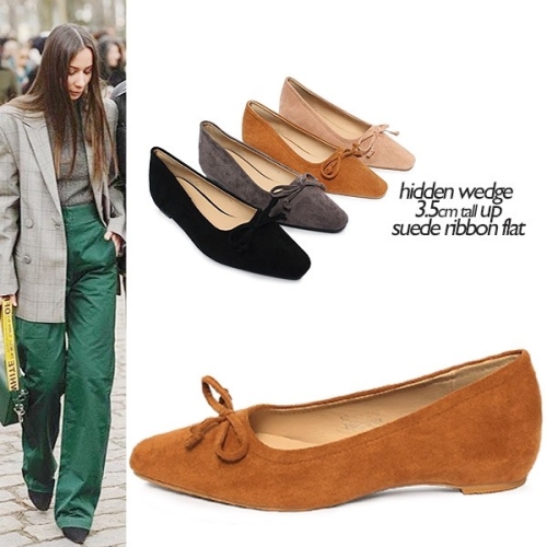 KamiEtMuse 오가게  까미에뮤즈   키높이 리본 스웨이드 플랫 KM19w047 오가게 트렌드한 데일리룩 매일 업뎃