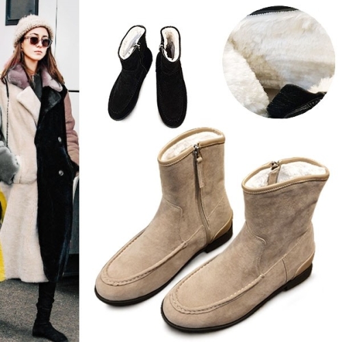 KamiEtMuse 오가게  까미에뮤즈   스티치 스웨이드 퍼 앵클 부츠 KM19w205 오가게 트렌드한 데일리룩 매일 업뎃