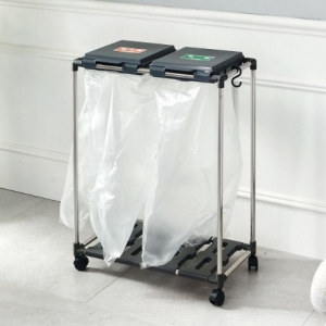 리빙홈데코  재활용 분리수거함 2단/가정용 스탠드 분리수거대 대용량 쓰레기통 휴지통 비닐 종이 플라스틱 캔 분리배출