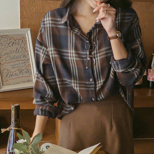 마이더스비 셀피 체크 셔츠 피치기모