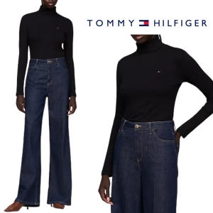 타미힐피거 여성 골지 터틀넥 탑 긴팔티셔츠 블랙