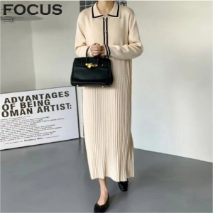 포커스 진주버튼플리츠니트롱원피스_VF3F3OP3581