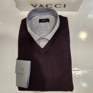 바찌 남성가을겨울따뜻한 니트기본 브이넥 베스트 짙은와인색 앞쪽자가드짜임니트쪼끼VK1M3BR W0