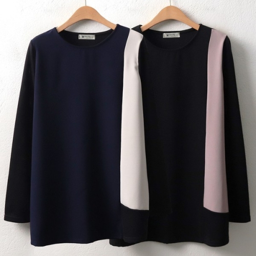 아이우먼 빅사이즈 노블 라인 배색 블라우스 티셔츠 NB8161