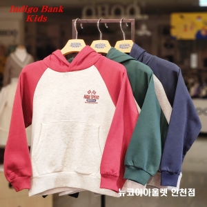 인디고뱅크키즈 가치를 더하다가볍고 따스한아동 주니어 공용 앤드 부들 레귤러핏 라글란 후드 맨투맨 IKMH23T1E 버건디 120
