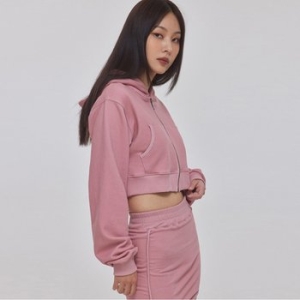 탑걸 SKINNY RIB BLOCK ZIP-UP HOODIE_T326OT802 BR