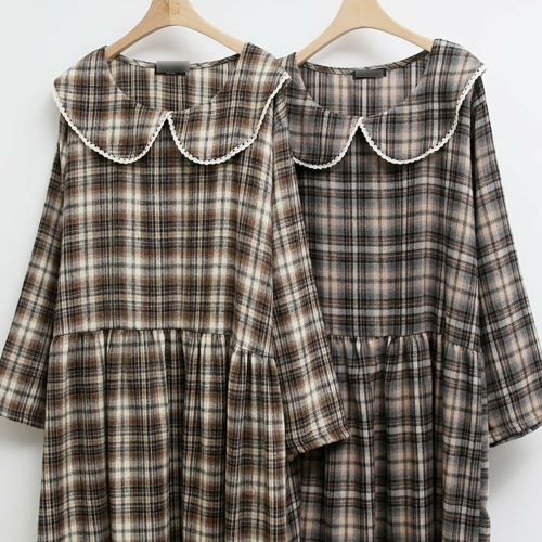 하이 브레이스 체크 원피스 309P952S 빅사이즈 여성의류