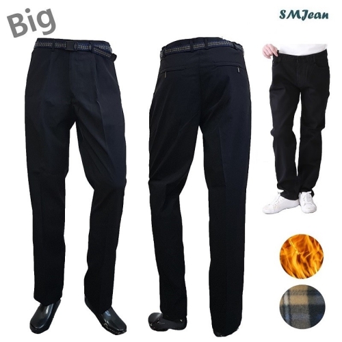 에스엠진 SMJ373bk 빅사이즈 기모바지 원턱 블랙 남성 빅사이즈 기모바지 중년남성 기모본딩 겨울바지