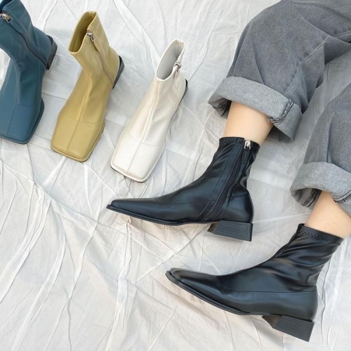 더블디 RJ-e0027 여성 사각코 발편한 가을 가죽 지퍼부츠