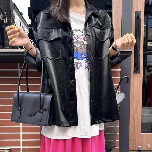 나야홍 빅사이즈 310 페이크레더포켓셔츠자켓 DEHO618