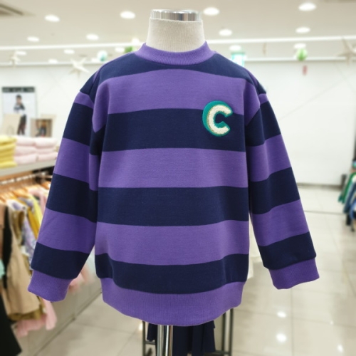 컬리수 배색 스트라이프 맨투맨 퍼플 C224TSG55P 서면NC