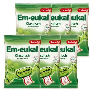 엠오이칼  Em-eukal 클래식 무설탕 기침 캔디 75g 6봉 독일 목 초록색 사탕