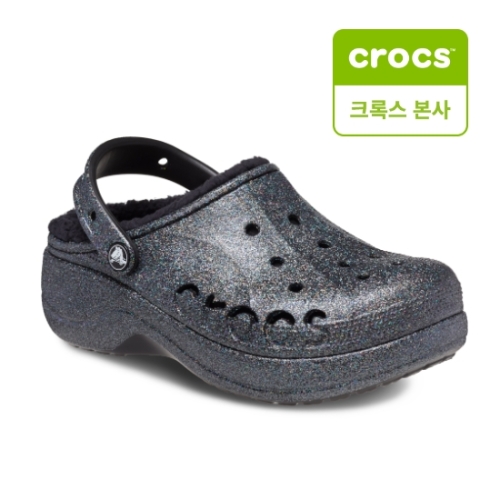 크록스 여성 바야 플랫폼 라인드 글리터 클로그_209243-0WH