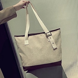 포인트 배색 쇼퍼백 코듀로이 숄더백 WAE5614