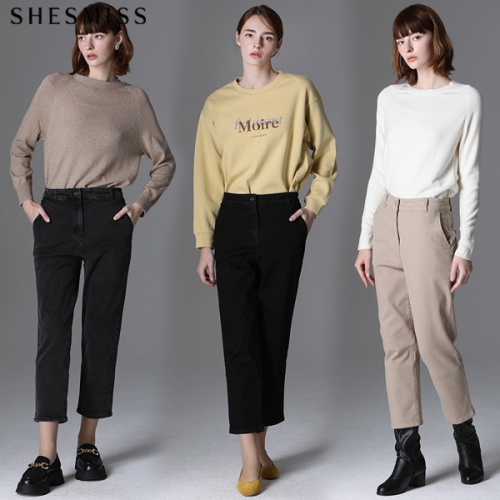 쉬즈미스 스트레이트 9부 약기모 밴딩 데님 팬츠