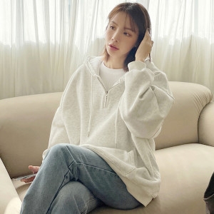 갠소 밍크반집업박시후드티 포켓/캐주얼/가을/겨울/여성