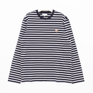 메종키츠네 폭스 헤드 패치 마린 스트라이프 티셔츠_LM00105KJ0044 S480