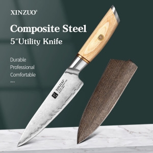 XINZUO  5인치 유틸리티 나이프 고강도 삼층 복합강 다용도 과일칼 전용나무칼집포함 LAN-BXG-05 신주오