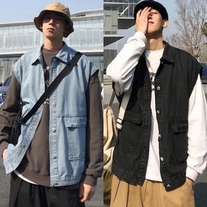 짝꿍닷컴 INSUM26 흑청 연청 올드스쿨룩 베스트 조끼 데님자켓 청자켓