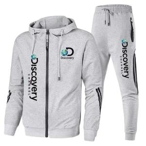 디스커버리  세트 남성 지퍼 후드 및 바지 2 레저 체육관 피트니스 아침 운동 운동복 가을 겨울