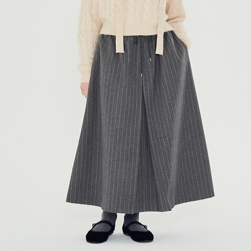  브리치 메타퍼 / MET stripe wool flare skirt gray